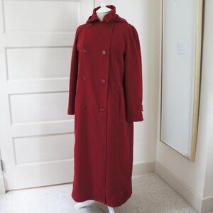 Preston & York Long Red Hooded Double Breasted Winter Trench Rain Coat Size 6
